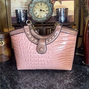 Elegant Blush Pink Tote with Faux Croc Texture & Gold Hardware